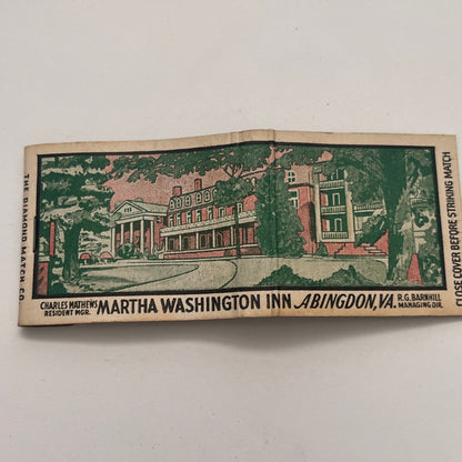 Martha Washington Inn Abingdon VA R.G. Barnhill Vintage Matchbook Cover TB8-MB-6