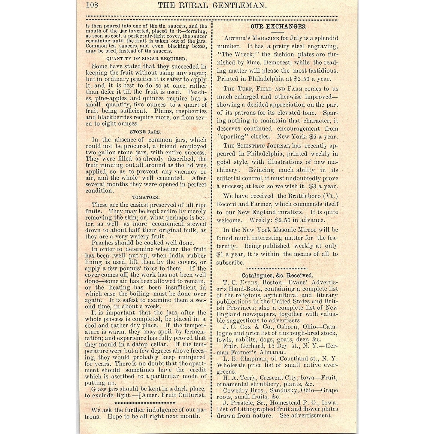 Preserving Fruit - American Fruit Culturisst 1867 Article AG9-5