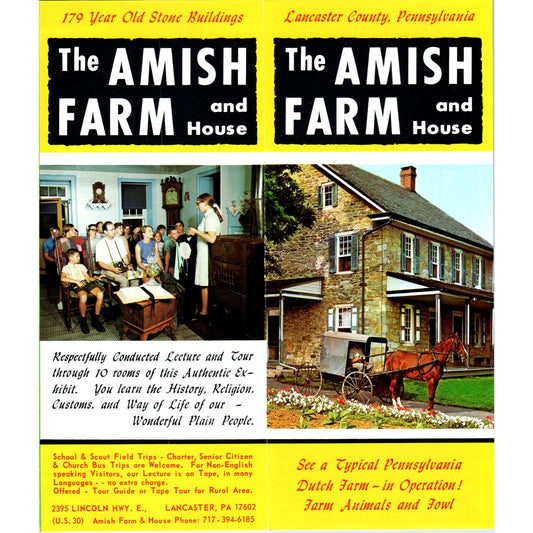 1970s The Amish Farm and House Lancaster County PA Brochure TF4-BB