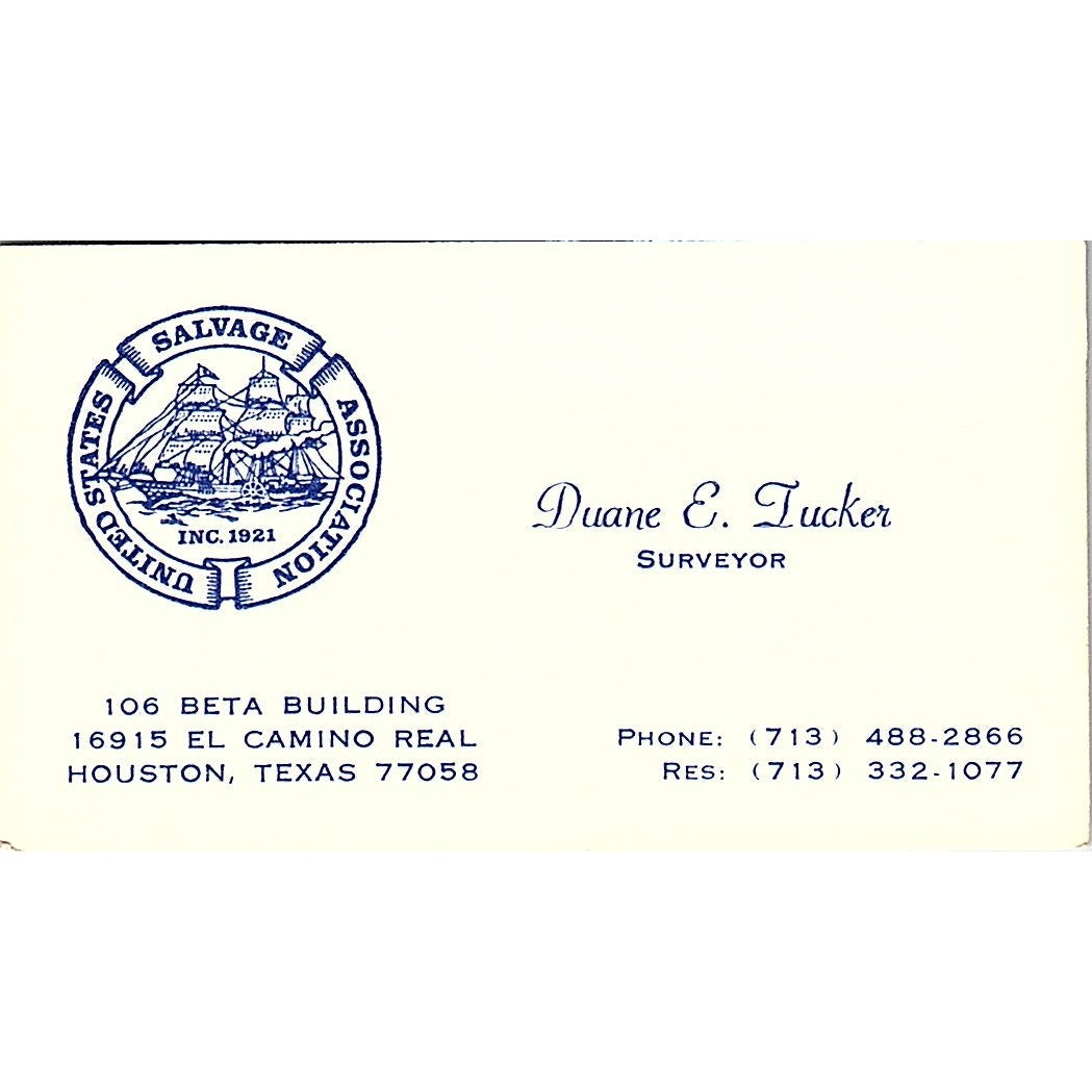 United States Salvage Assocation, Inc. Duane E. Tucker Houston TX Card SSB4-B13