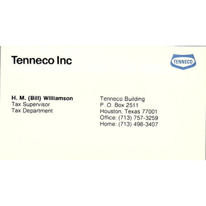 Tenneco Inc. H.M. (Bill) Williamson Houston Texas Vintage Business Card SB4-B7