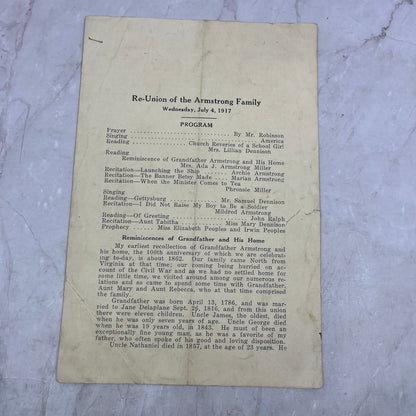 1913 Armstrong Family Reunion Program Archibald Armstrong Mt. Cuba D22