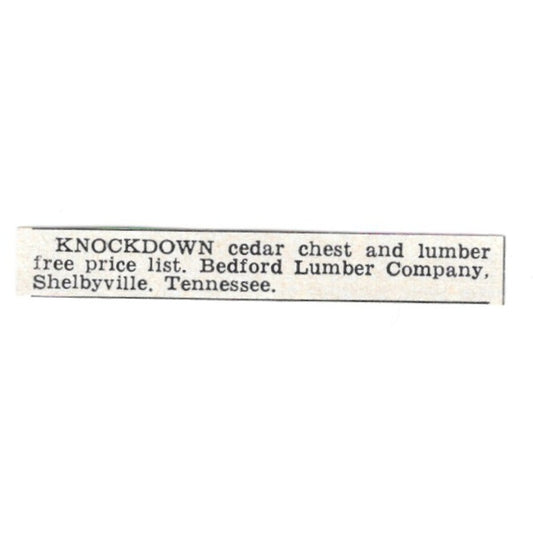 Knockdown Cedar Chest & Lumber - Bedford Lumber Co Shelbyville TN 1955 Ad AG1-S4