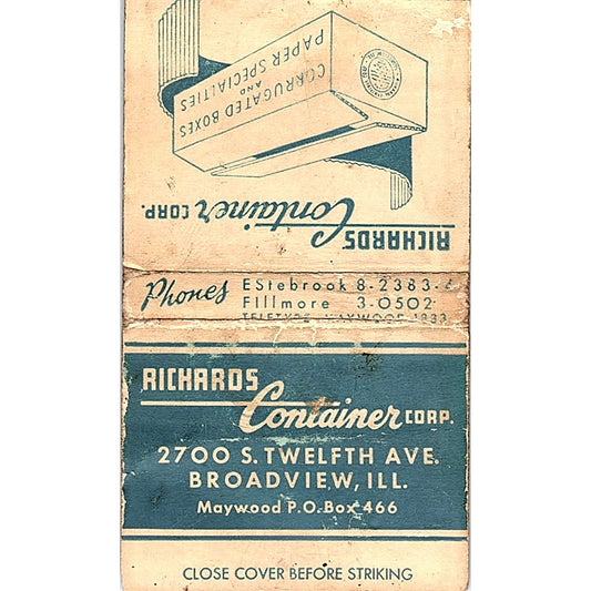 Richards Container Corp Broadview IL Vintage Matchbook Cover SC7-Y3