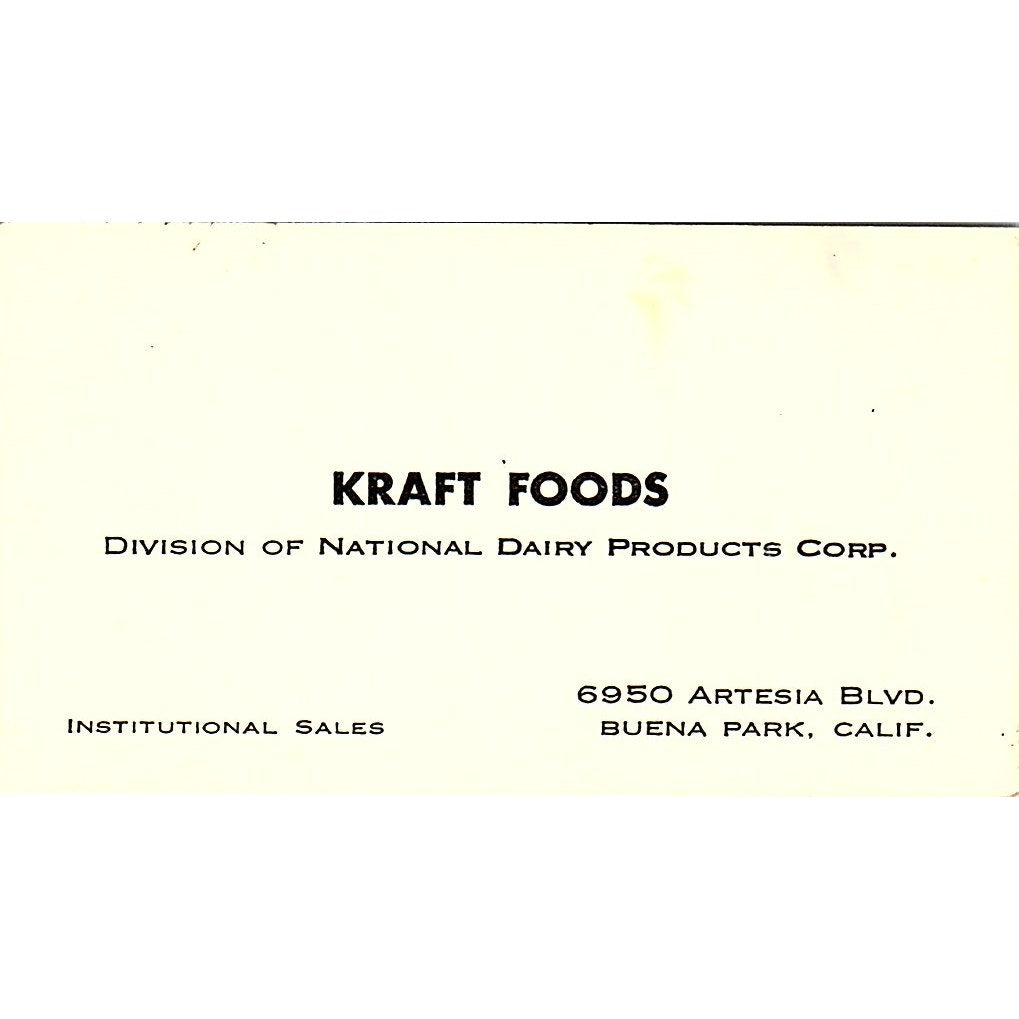 Kraft Foods Institutional Sales Buena Park CA Vintage Business Card SD9-B10