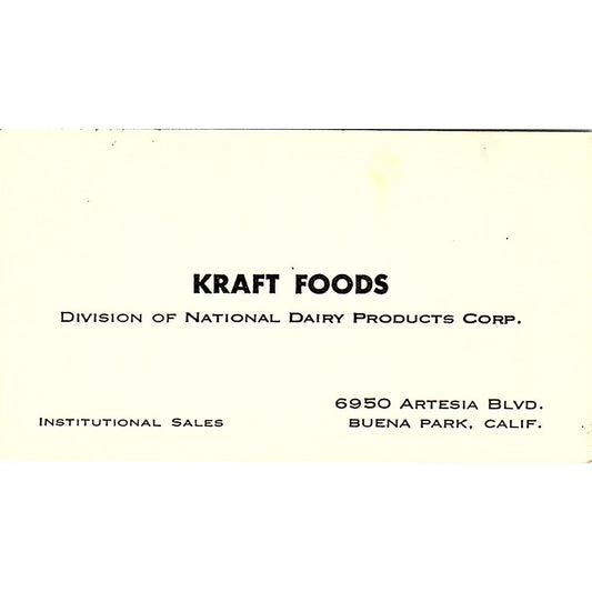 Kraft Foods Institutional Sales Buena Park CA Vintage Business Card SD9-B10
