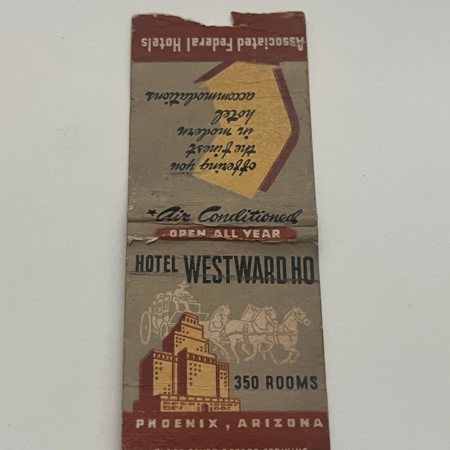 Hotel Westward Ho Phoenix Arizona Vintage Matchbook Cover TB8-MB2-1