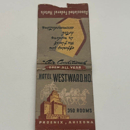 Hotel Westward Ho Phoenix Arizona Vintage Matchbook Cover MM4-1