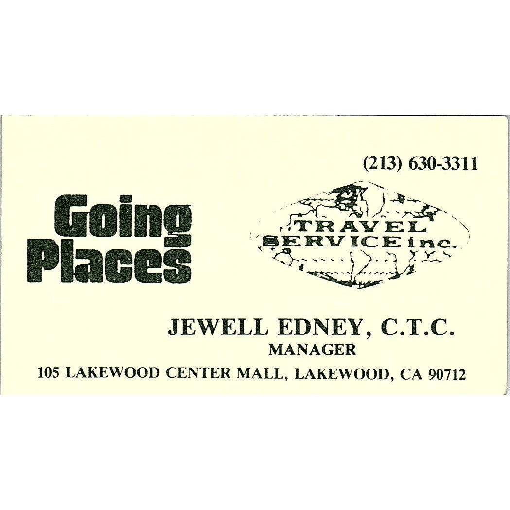 Going Places Jewell Edney LakeWood Center Mall CA Vintage Business Card SB4-B7