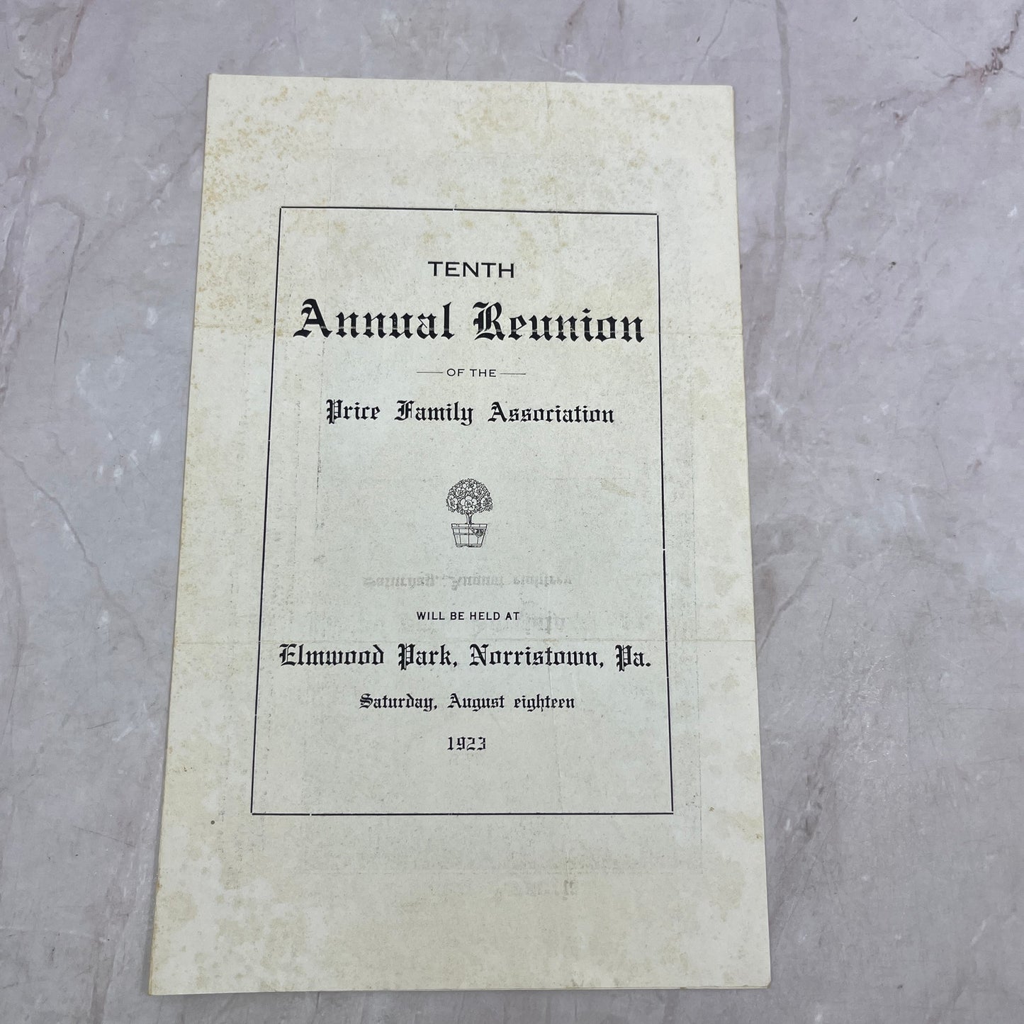 1923 Price Family Reunion Invitation Norristown William S. Price Royersford D22