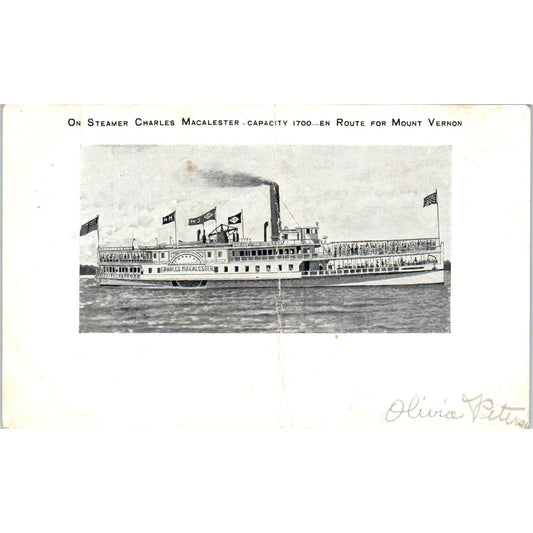 Steamer Charles Macalester En Route for Mount Vernon Vintage Postcard PE1