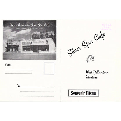 1950s SIlver Spur Cafe West Yellowstone Montana Souvenir Menu AF9-H2