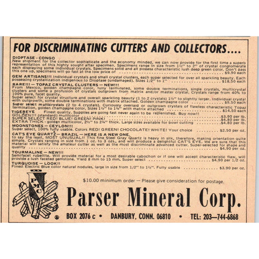 Parser Mineral Corp Danbury CT 1971 Magazine Ad AD8-R9