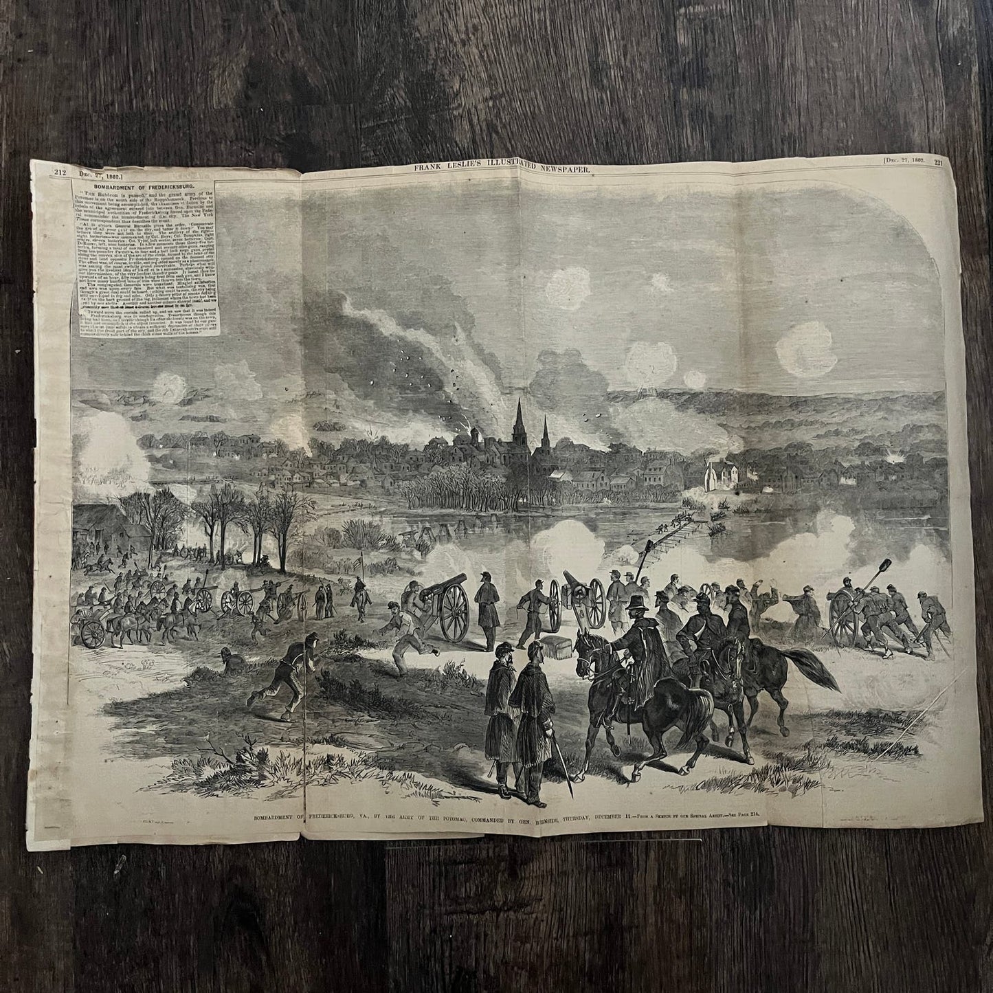 Army of the Potomac Bombardment of Fredericksburg 1863 Civil War Engraving C60