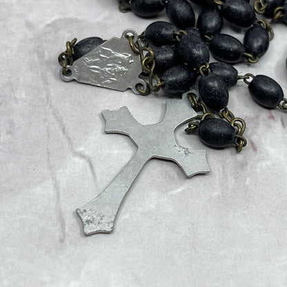 Vintage Black Wood Catholic Rosary Scapular Italy Marian Prayer Beads SE2-2