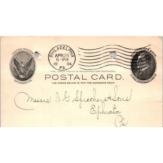 1904 Keystone Plaster Co Philadelphia Credit Payment Receipt Postal Card AE8