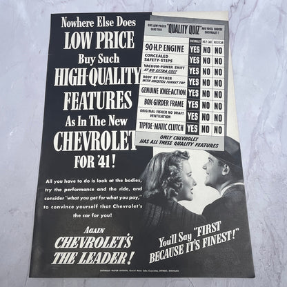 1941 Chevrolet Quality Quiz 90 HP Engine Tiptoe-Matic Clutch 1940 Ad V14-8