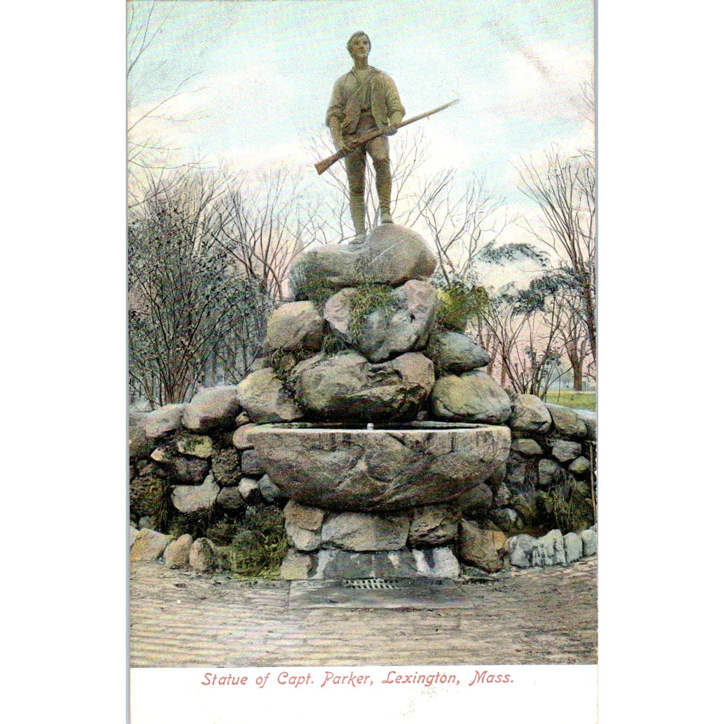 c1905 Statue of Captain Parker Lexington MA Antique Unused Postcard PC7