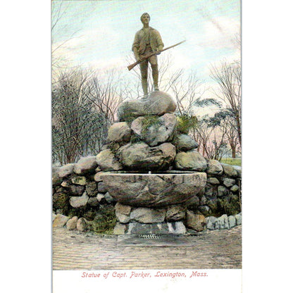 c1905 Statue of Captain Parker Lexington MA Antique Unused Postcard PC7