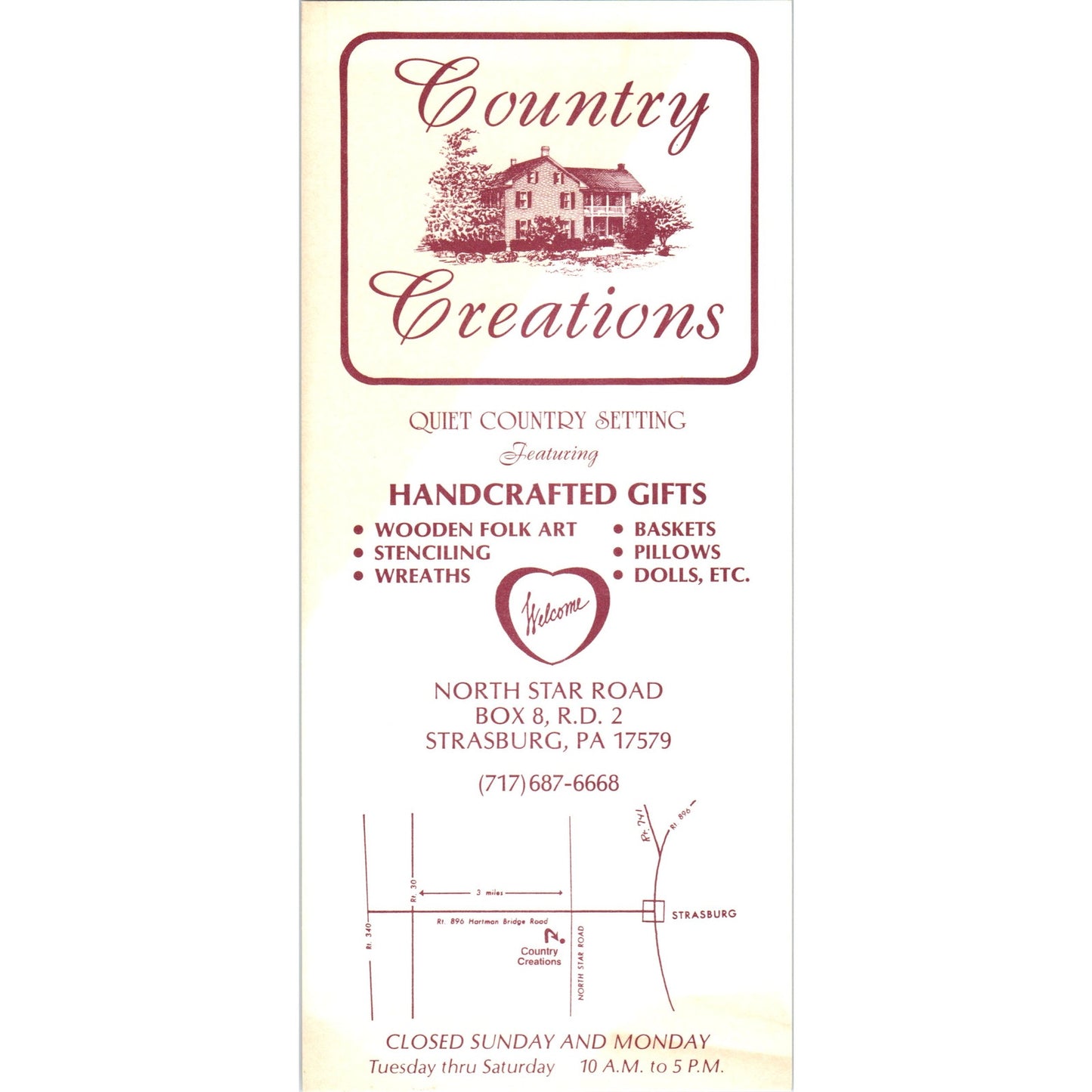 1970s Country Creations Handcrafted Gifts Strasburg PA Leaflet TF4-BB