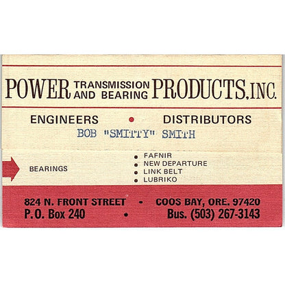 Bob Smith Power Transmission & Bearing Products Coos Bay Business Card TH2-B1