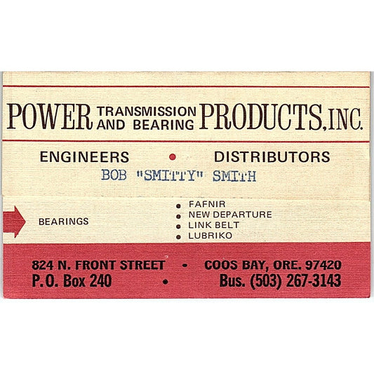 Bob Smith Power Transmission & Bearing Products Coos Bay Business Card TH2-B1