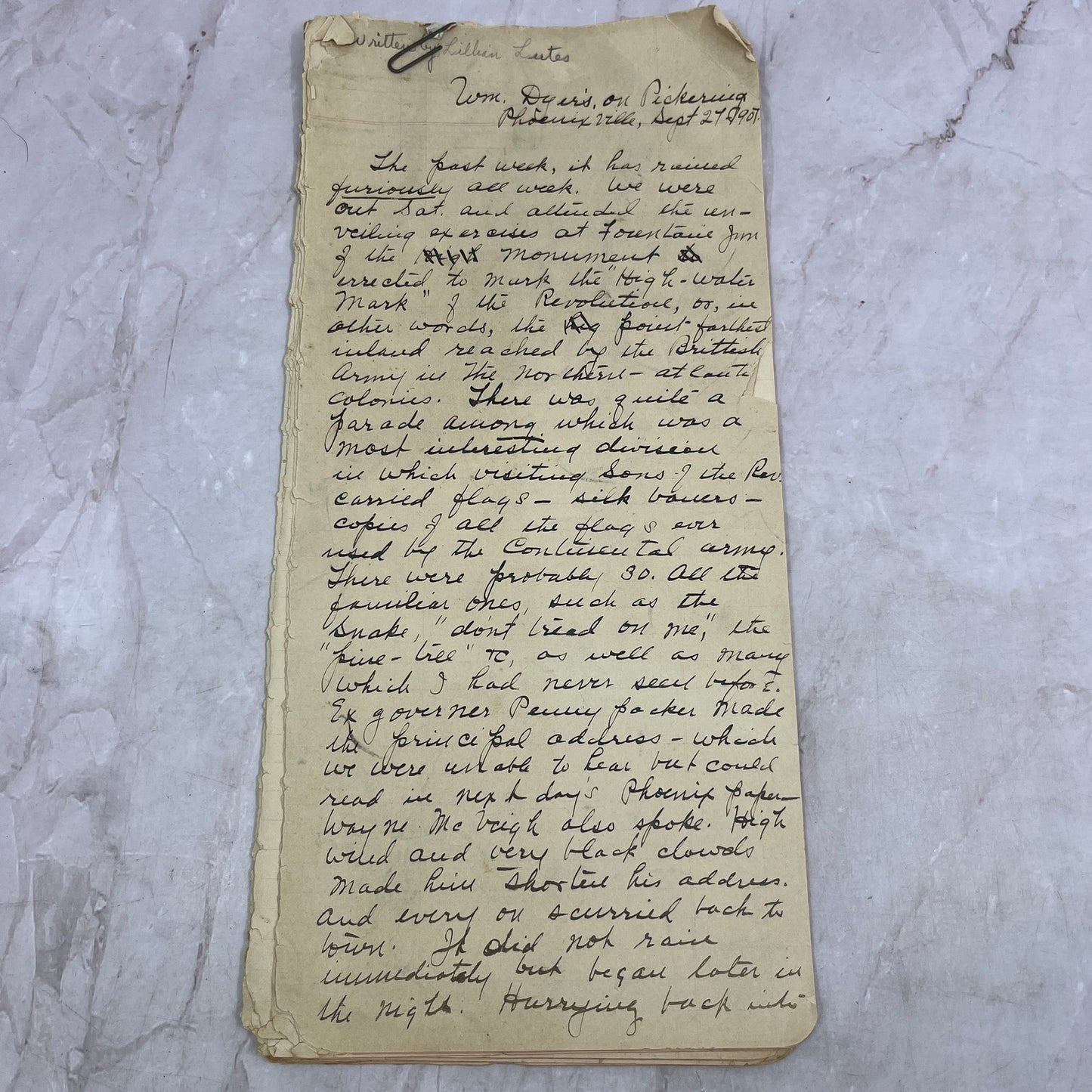 1907 Letter Lillian Lutes Wm. Dyer On Pickering-Ford Phoenixville PA D23