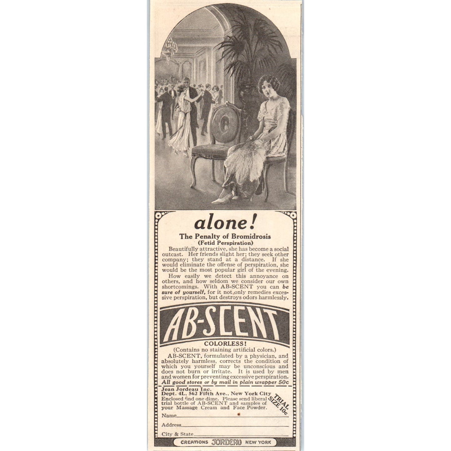 Ab-Sent Deodorant Jean Jordeau Inc NY 1924 Magazine Ad AF7-LJ1