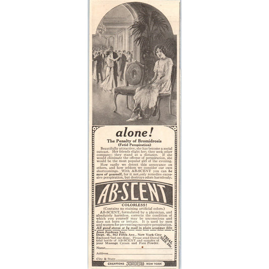 Ab-Sent Deodorant Jean Jordeau Inc NY 1924 Magazine Ad AF7-LJ1