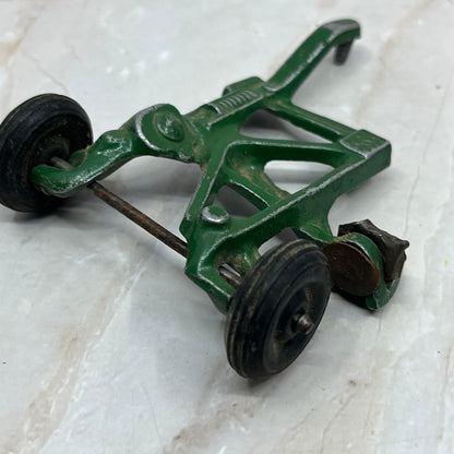 Vtg Sickle Bar Pull Behind mower Metal toy green 9826 Rubber Wheels 3.5” TH5