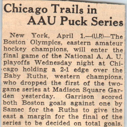 Chicago Trails in AAU Puck Series 1935 Minneapolis Journal Article AE7-N6