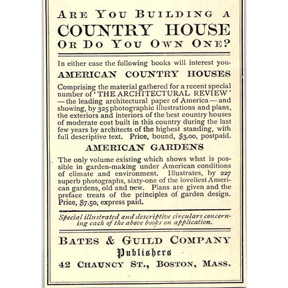 American Country Houses Bates & Guild Co Boston - 1908 Ad AF5-5