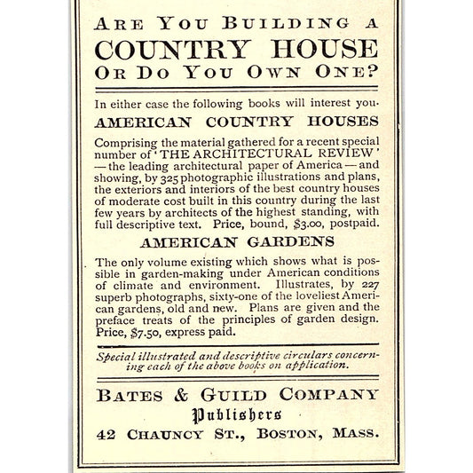 American Country Houses Bates & Guild Co Boston - 1908 Ad AF5-5