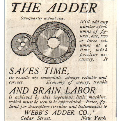 Webb's Adder Co Adding Machine NY c1890 Victorian Ad AE8-CH9