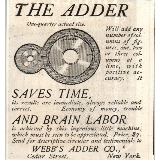 Webb's Adder Co Adding Machine NY c1890 Victorian Ad AE8-CH9