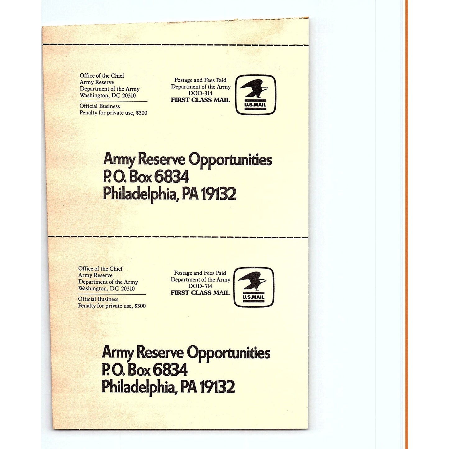 Army Reserve Recruiting Postal Mailing Card 1977 Ad AF6-5