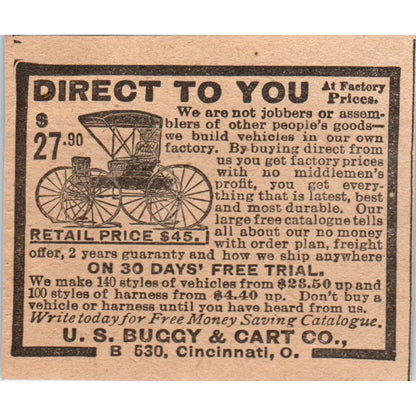 US Buggy & Cart Co Factory Direct Prices Cincinnati OH 1905 Magazine Ad AF1-NH3