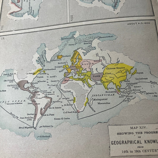 Map Showing Progress of Geographical Knowledge 14h - 19th Century 1911 Print D19