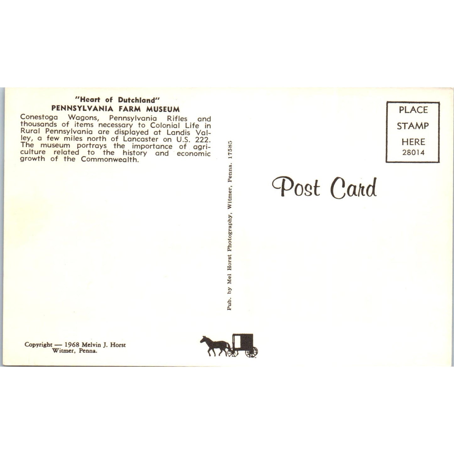 PA Farm Museum Pennsylvania Dutch Country Vintage Postcard PD5