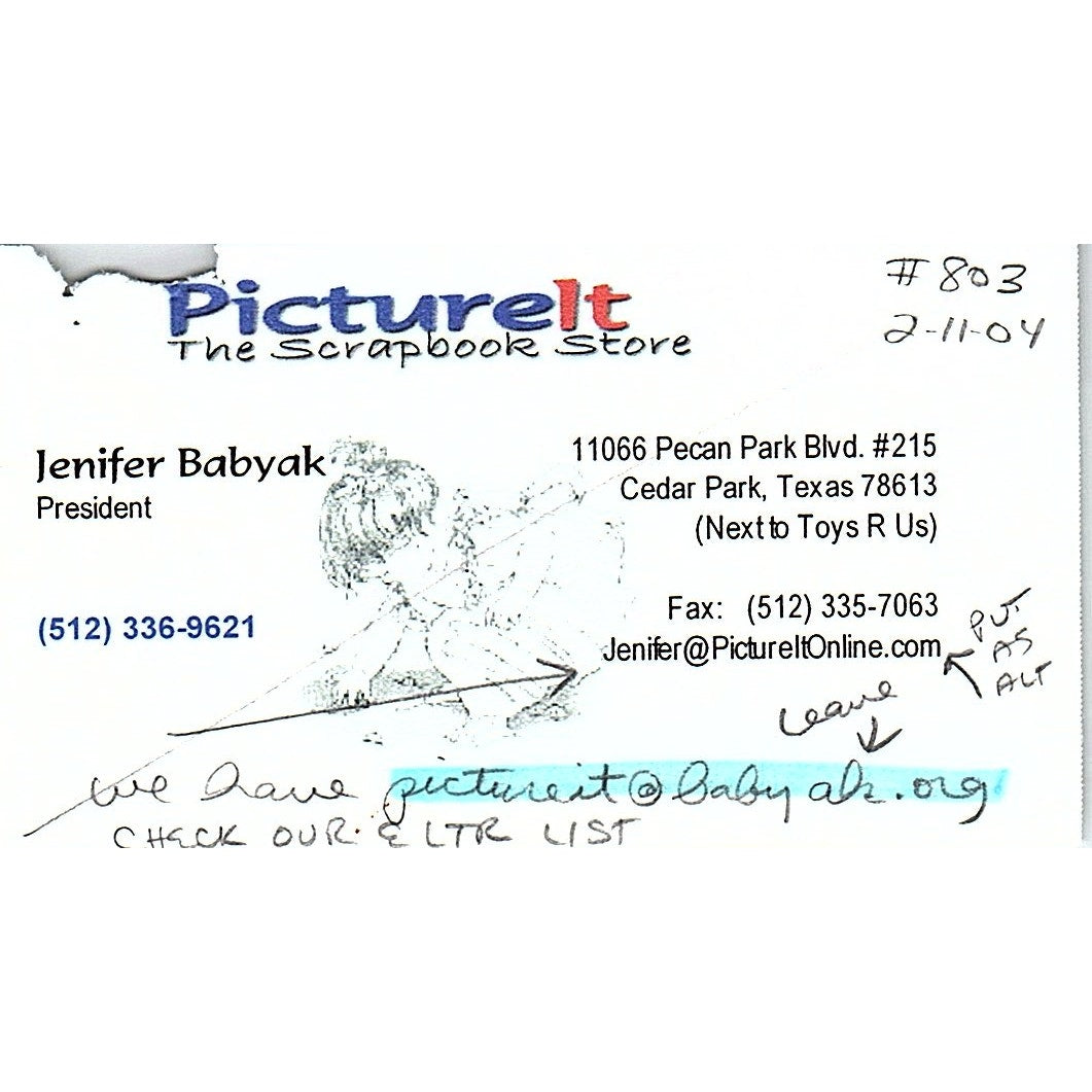 Jenifer Babyak Picture It Scrapbook Store Cedar Park TX Business Card SC9-B11
