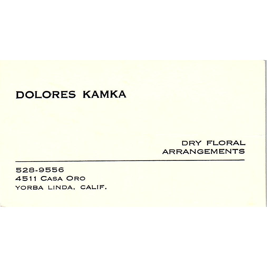 Dolores Kamka, Yorba Linda, Califonia Vintage Business Card SF3-B8