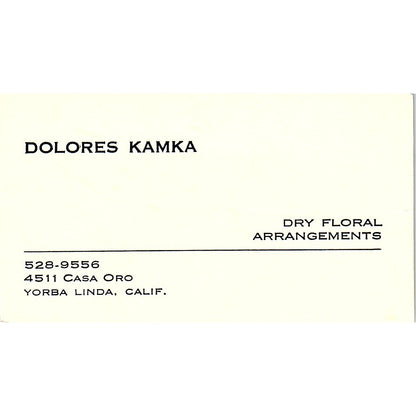 Dolores Kamka, Yorba Linda, Califonia Vintage Business Card SF3-B8