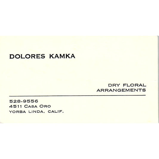 Dolores Kamka, Yorba Linda, Califonia Vintage Business Card SF3-B8