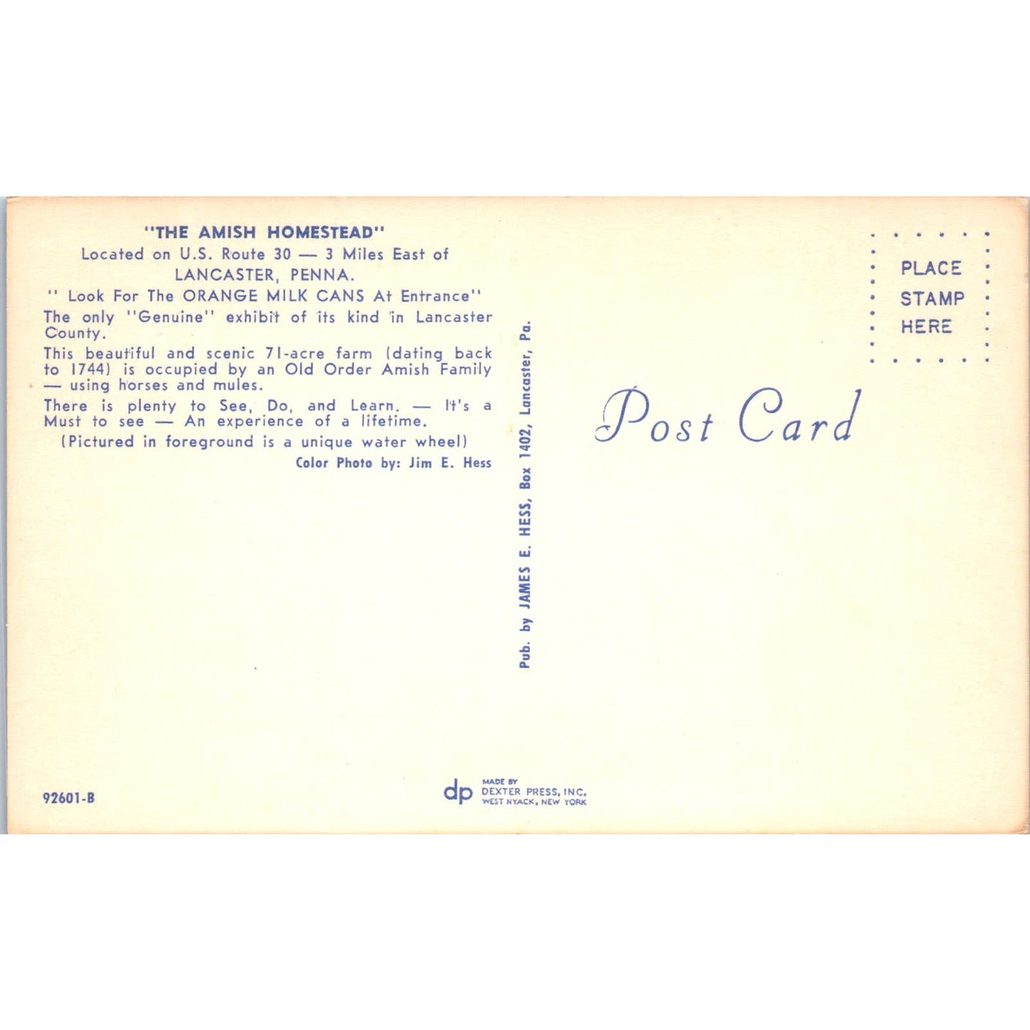 The Amish Homestead Lancaster Pennsylvania Dutch Country Postcard PD7