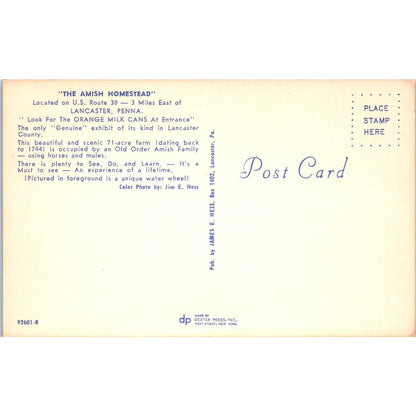 The Amish Homestead Lancaster Pennsylvania Dutch Country Postcard PD7