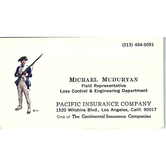 Michael Muduryan Pacific Ins Co Los Angeles Vintage Business Card SD9-B9