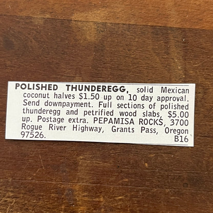 Pepamisa Rocks Polished Thunderegg Grants Pass Oregon 1972 Ad AF8-S12