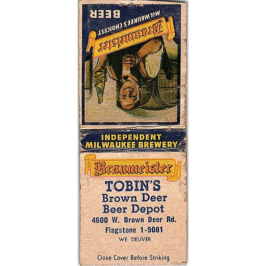 Tobin's Brown Deer Beer Depot WI Vintage Matchbook Cover SF3-Y5