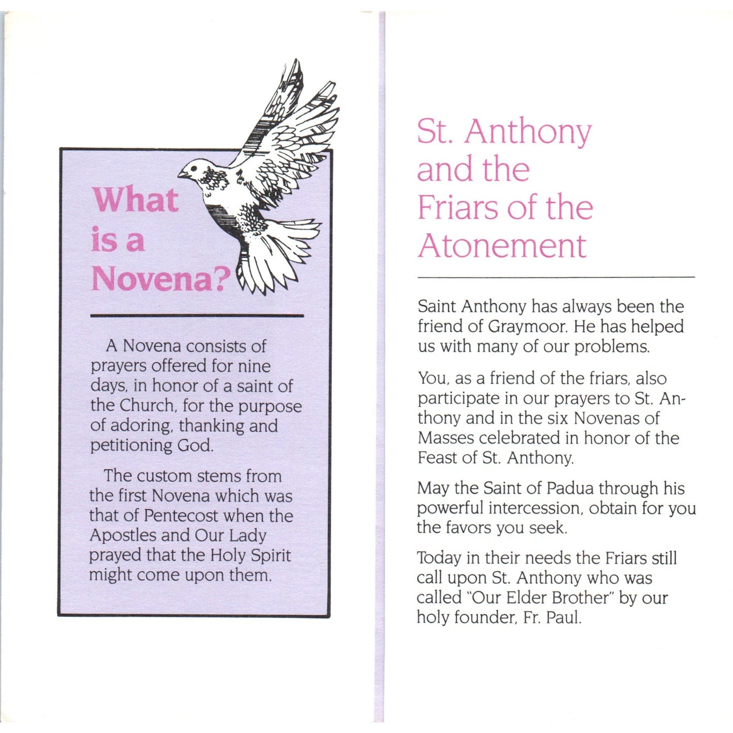 Prayer of St. Francis Friars of the Atonement Vintage Prayer Leaflet TH2-PC2