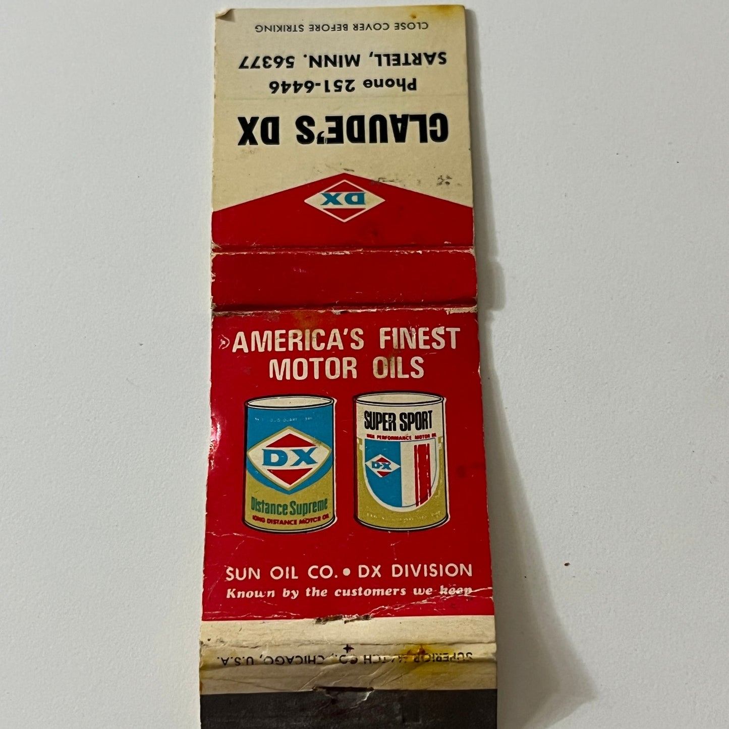 Claude's DX Sartell MN Sun Oil Co Vintage Matchbook MB60-1